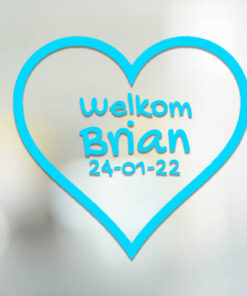 Welkom baby jongen hartje sticker met eigen naam