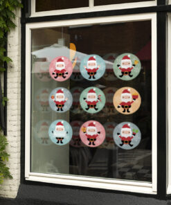 gezellige ronde kerststickers voor op het raam ()