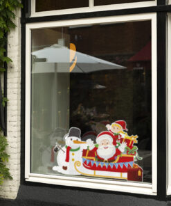 kerstman sticker met slee en sneeuwpop
