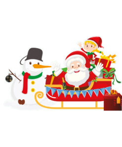 kerstman sticker met slee en sneeuwpop