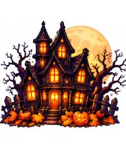 Cute Cartoon Halloween griezelig spookhuis met volle maan
