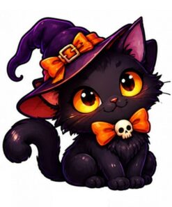 Cute Kawaii Halloween Schattige zwarte heksenkat