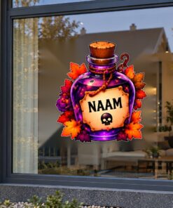 Gepersonaliseerde paarse toverdrank met herfstbladeren en naam preview