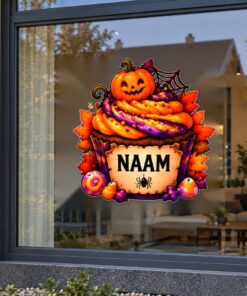 Gepersonaliseerde cupcake met pompoen en naam preview