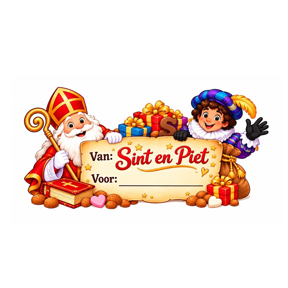 Gepersonaliseerde Sinterklaas sticker | Van Sint en Piet, voor ....... (Variant 3)