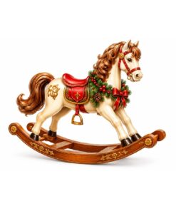 Kerst Raamsticker | Vintage hobbelpaard met kerstkrans en kerstsieraden