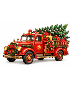 Kerst Raamsticker | Vintage kersttruck met kerstboom en cadeautjes