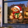 Kerst Raamsticker | Knuffelbeer met kerstmuts en kerstcadeau preview