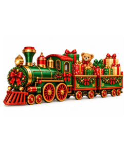 Kerst Raamsticker | Vintage kersttrein met cadeautjes en teddybeer