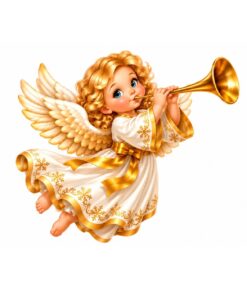 Kerst Raamsticker | Vliegende kerstengel met gouden trompet