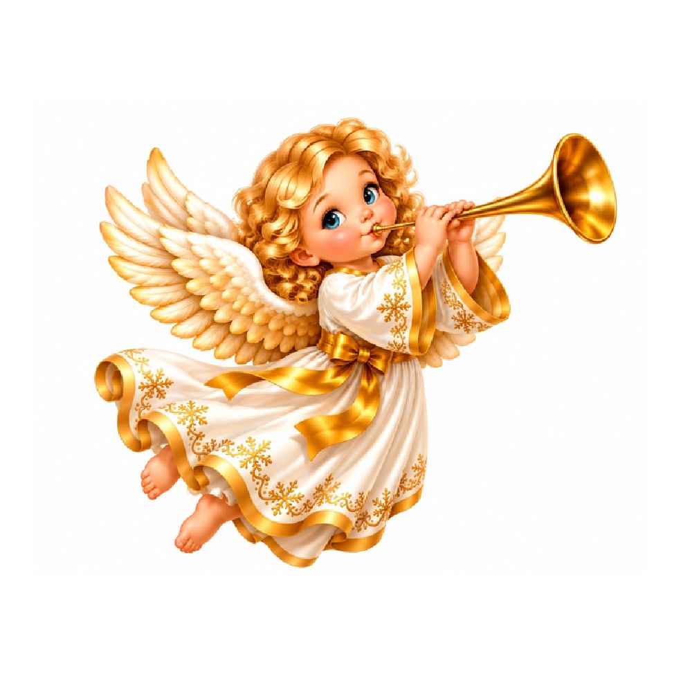 Kerst Raamsticker | Vliegende kerstengel met gouden trompet