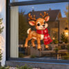 Kerst Raamsticker | Schattig rendier met rode wintersjaal preview