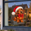 Kerst Raamsticker | Schattige teckel met rode kerstmuts en feestelijke strik preview