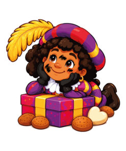 Sinterklaas Raamsticker | Dromerige Piet op een cadeautje