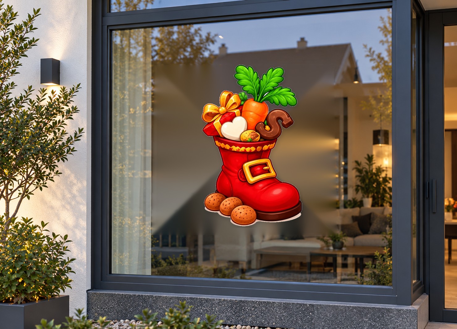 Sinterklaas Raamsticker | Feestelijke rode schoen vol lekkers preview