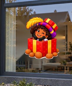 Sinterklaas Raamsticker | Een vrolijke Piet als cadeautje preview