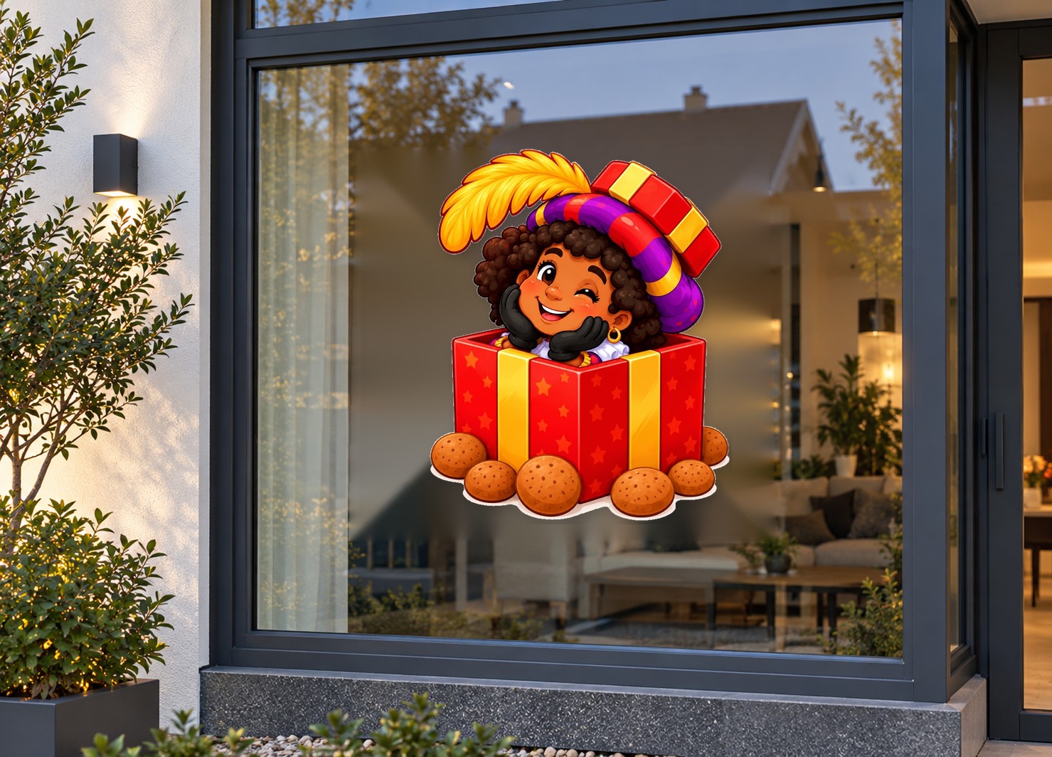 Sinterklaas Raamsticker | Een vrolijke Piet als cadeautje preview