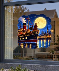 Sinterklaas Raamsticker | Een sprookjesachtige aankomst over het water preview
