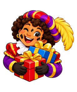 Sinterklaas Raamsticker | Vrolijke Piet met cadeautjes