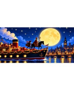 Sinterklaas Raamsticker | Sinterklaas en Piet varen door de nacht