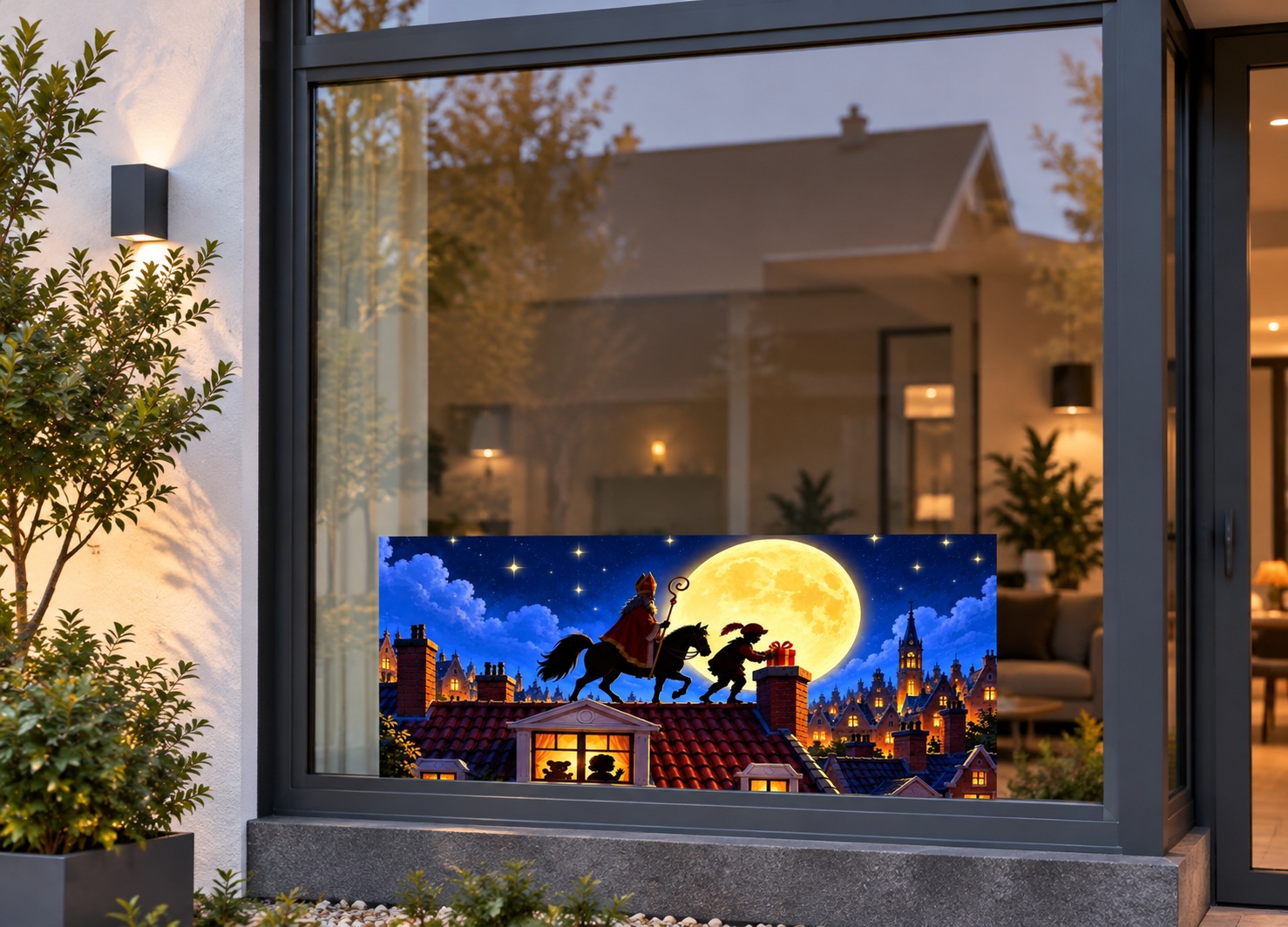Sinterklaas Raamsticker | Sinterklaas en Piet op de daken preview