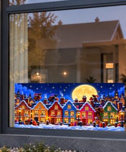 Sinterklaas Raamsticker | Sinterklaas en de Pieten in een besneeuwd stadje (Variant 1) preview