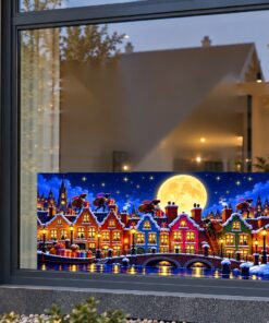 Sinterklaas Raamsticker | De Pieten in een besneeuwd stadje (Variant 3) preview