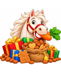 Sinterklaas Raamsticker | Het paard van Sinterklaas met pepernoten en cadeautjes