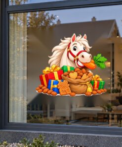 Sinterklaas Raamsticker | Het paard van Sinterklaas met pepernoten en cadeautjes preview